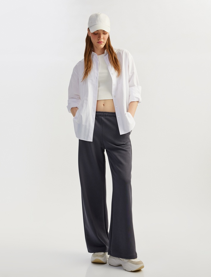  Beli Lastikli Rahat Kalıp Cep Detaylı Geniş Paça Eşofman Altı