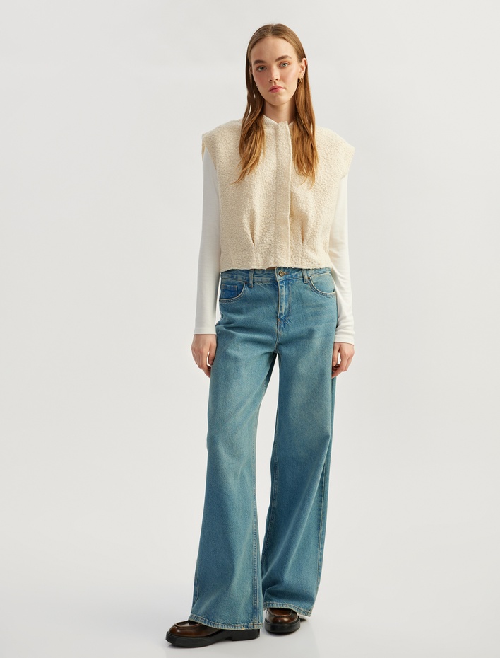  Fermuar Detaylı Kolsuz Bisiklet Yaka Dikiş Detaylı Peluş Yelek