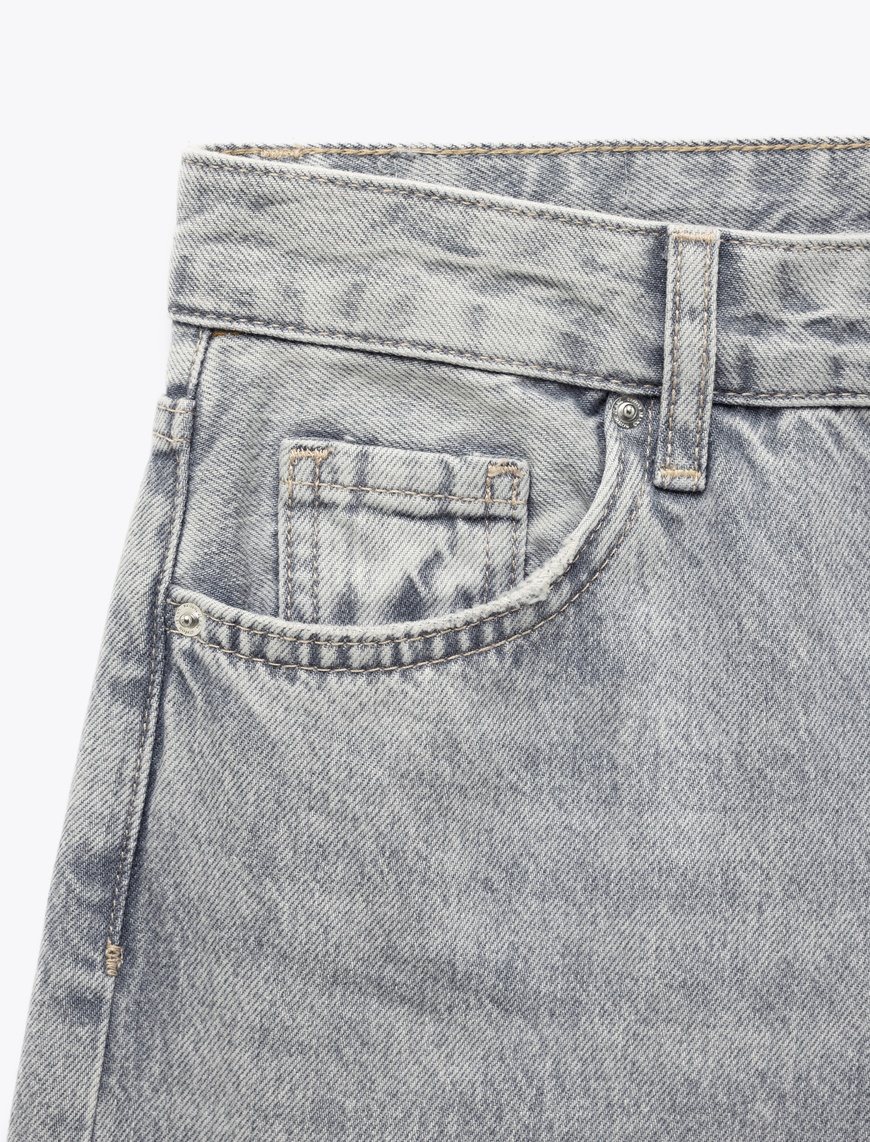   Yıkamalı Geniş Paça Rahat Kalıp Denim Pantolon - Wide Leg Jean