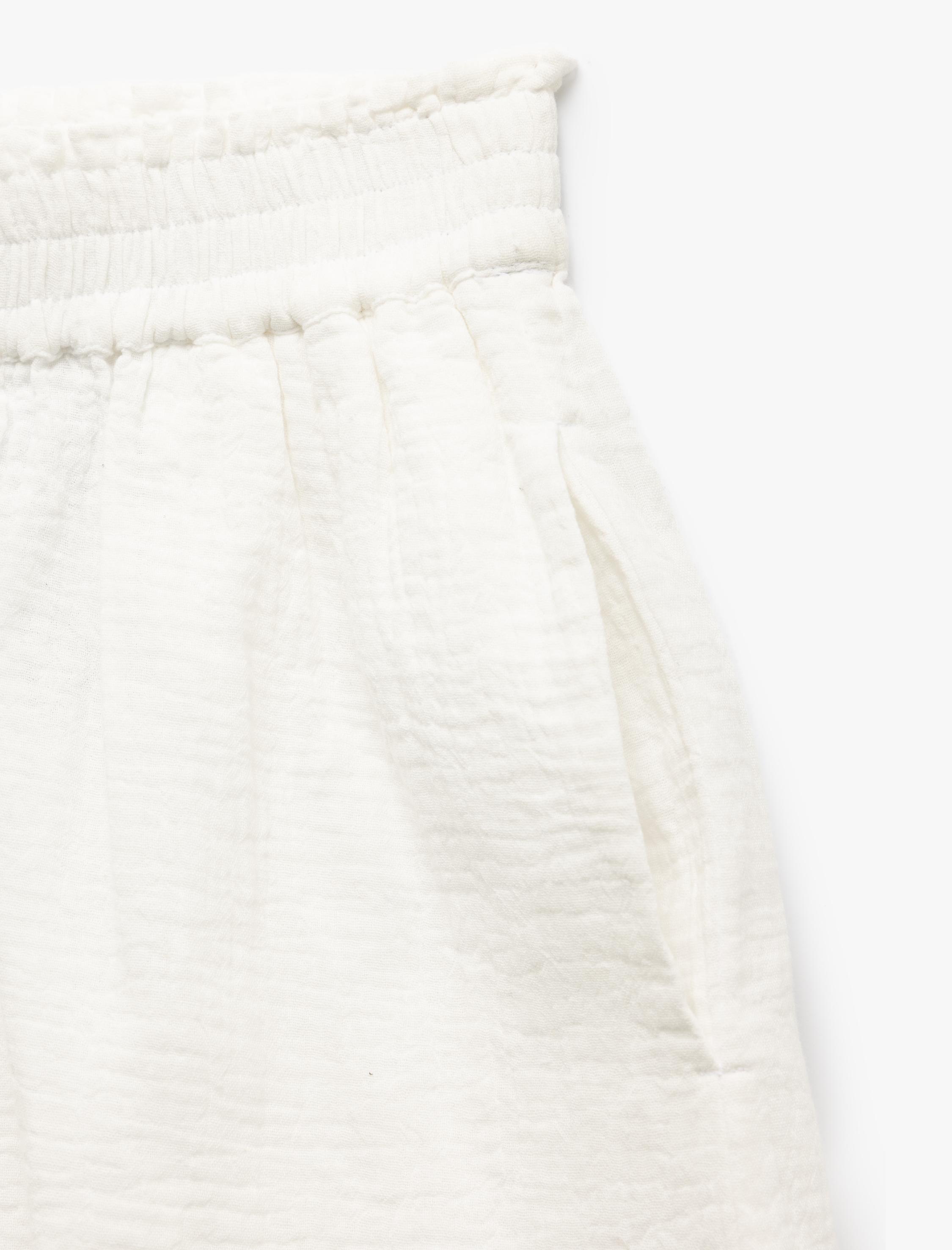   Lastikli Yüksek Bel Cepli Pamuklu Mini Müslin Şort