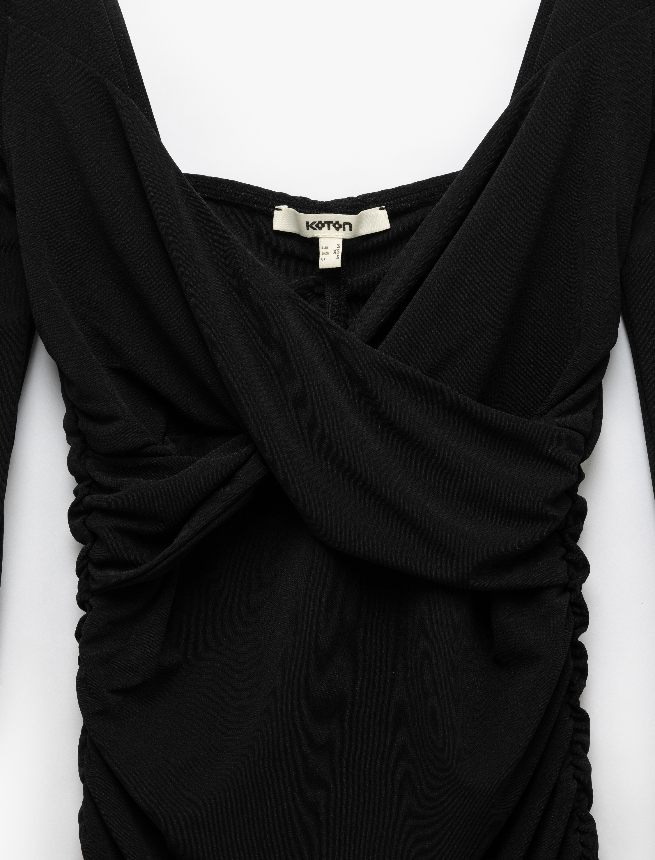 Drapeli Slim Fit Uzun Kollu Mini Kare Yaka Elbise