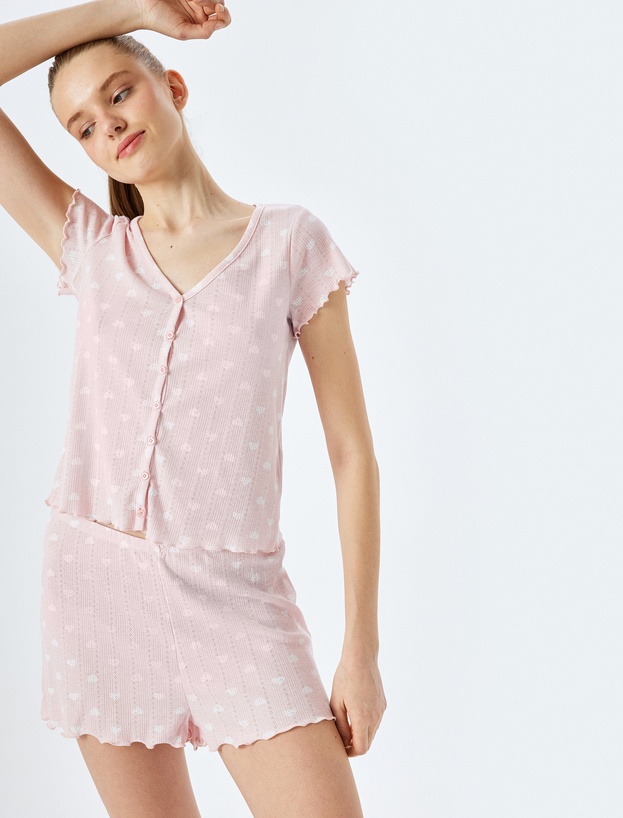 Kalpli Pamuklu Kadın Şortlu Pijama Takımı_1