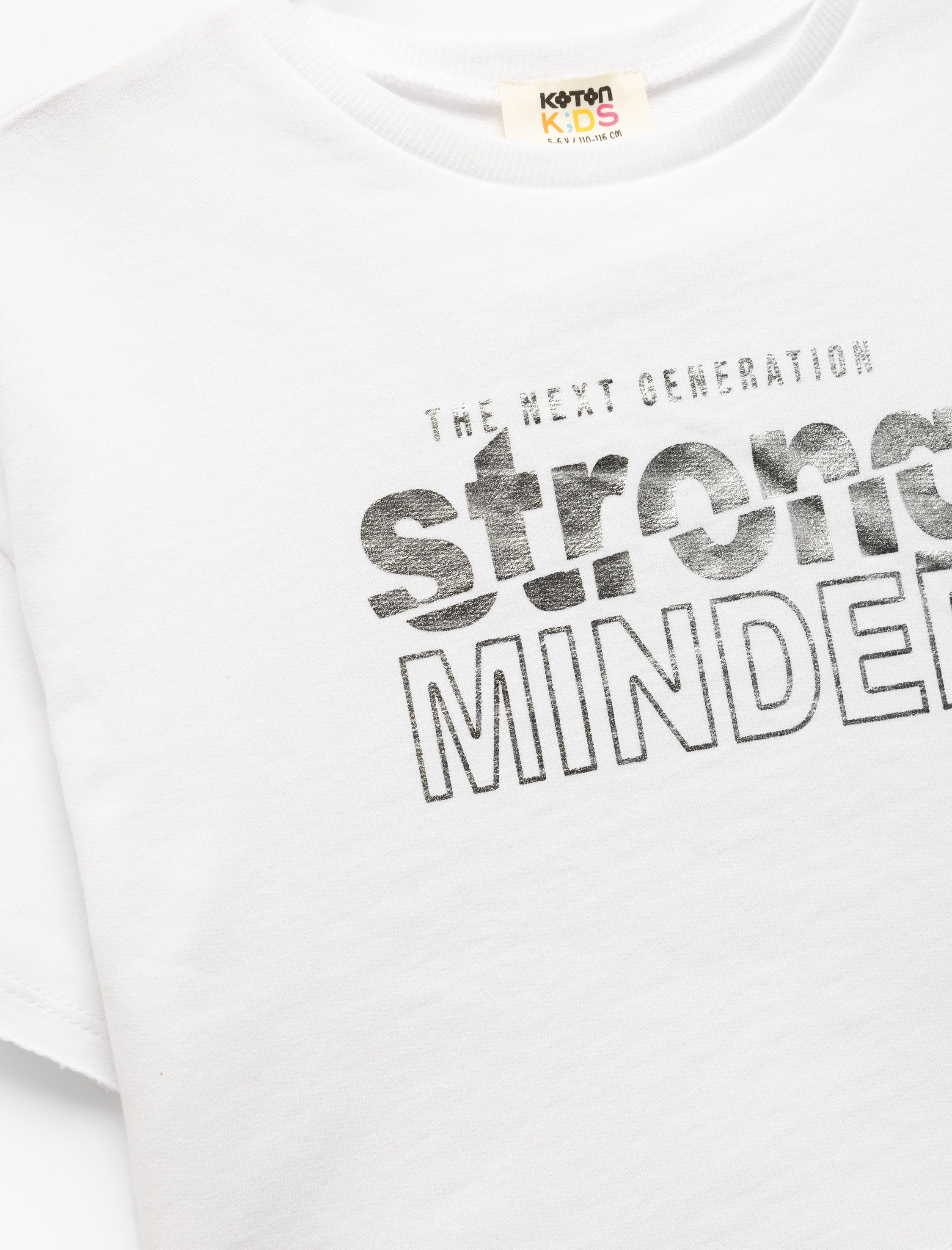  Kız Çocuk Slogan Baskılı Bisiklet Yaka Kısa Kollu Pamuklu Crop Tişört