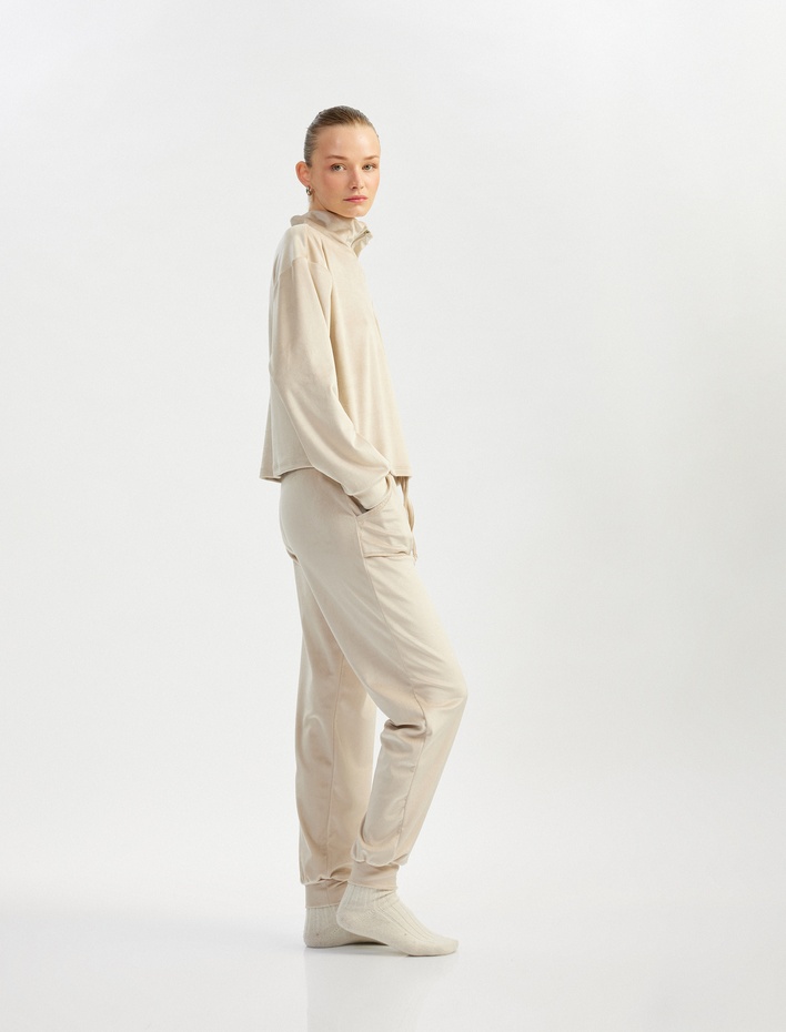  Cepli Beli Bağlamalı Jogger Kadife Pijama Altı
