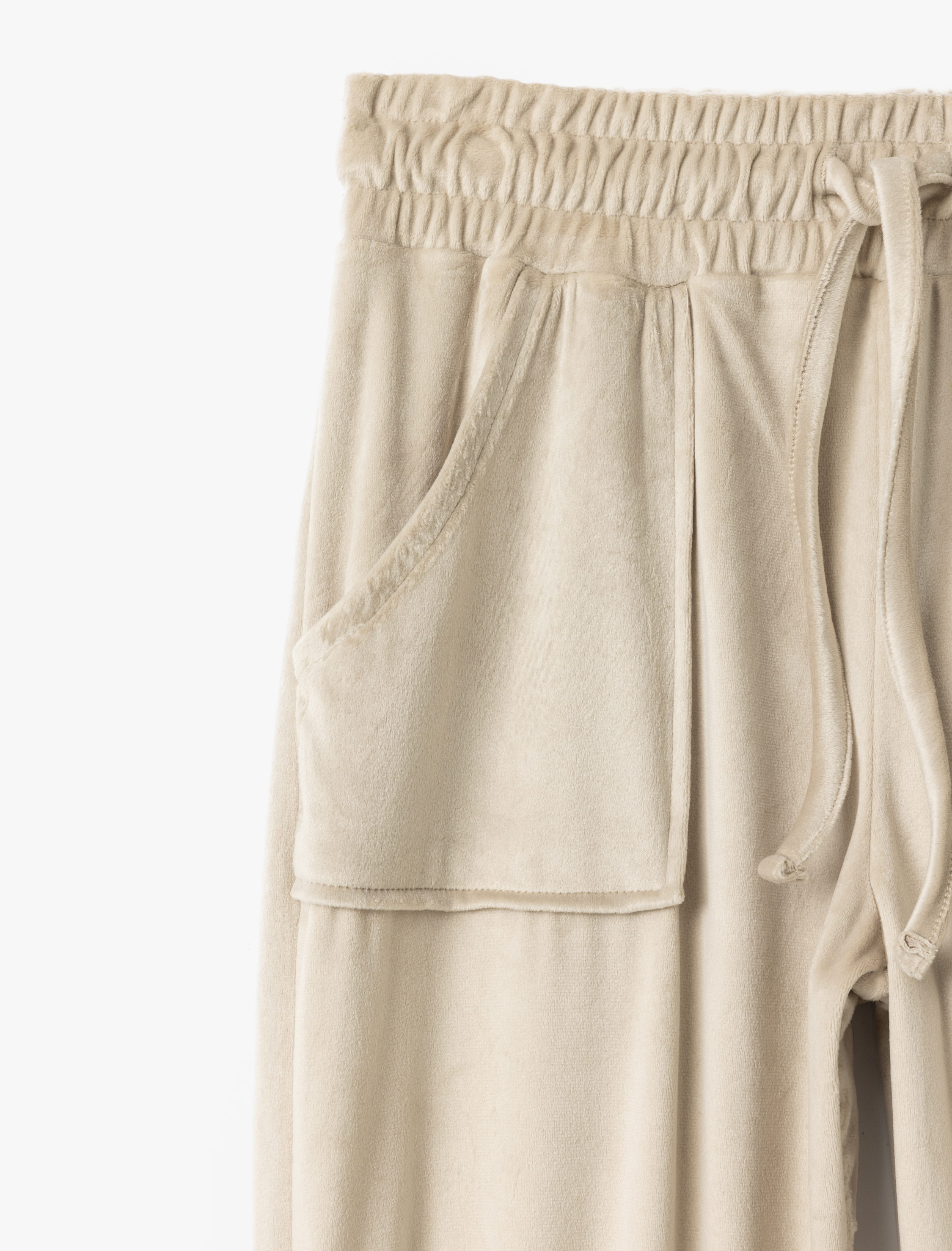   Cepli Beli Bağlamalı Jogger Kadife Pijama Altı