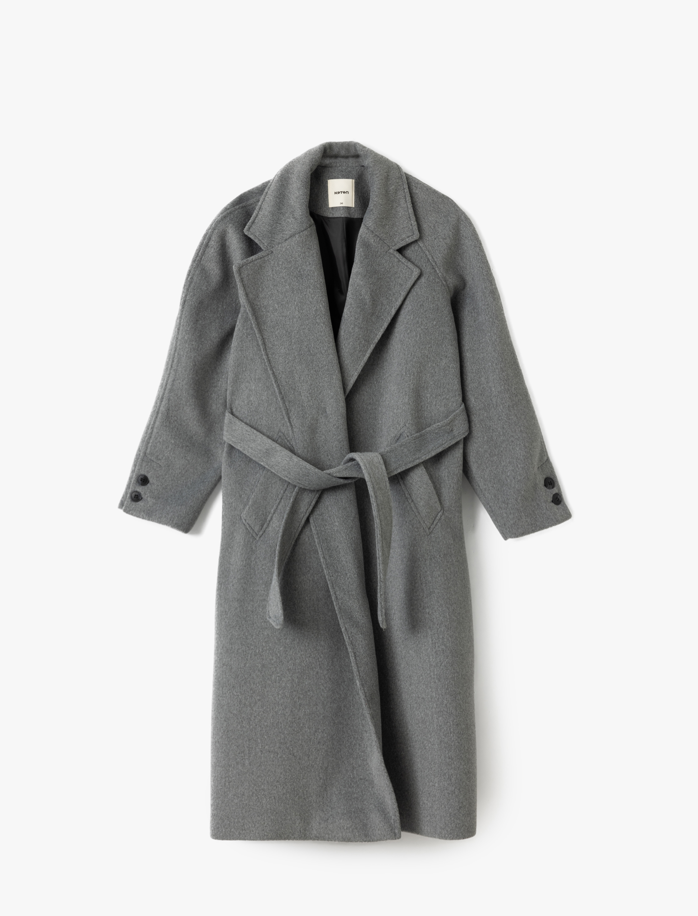   Kemerli Düğmeli Kruvaze Uzun Kaşe Kaban