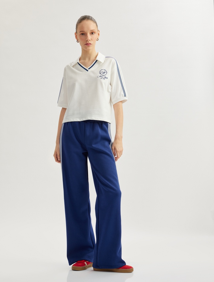  Çizgili Baskılı Kısa Kollu Polo Yaka Tişört