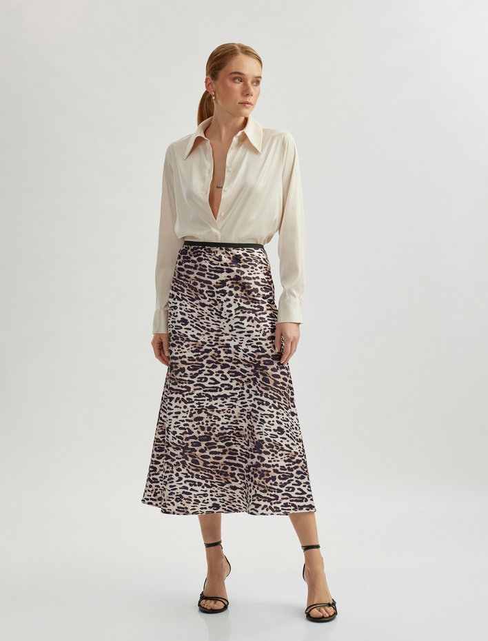  Midi Boy A Kesim Leopar Desenli Etek