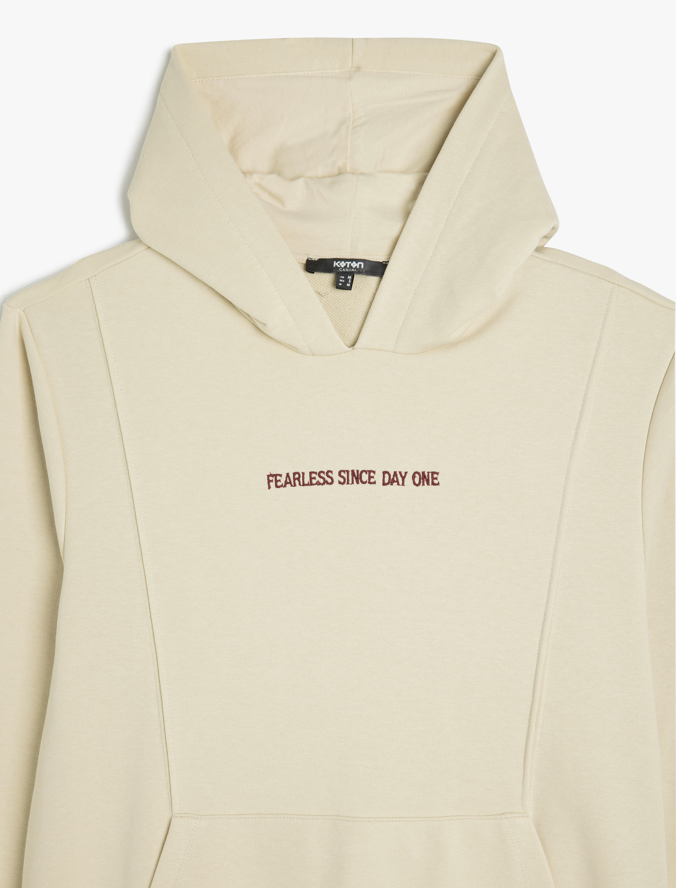 Uzun Kollu Pamuk Karışımlı Kapşonlu Cepli Slogan Baskılı Hoodie