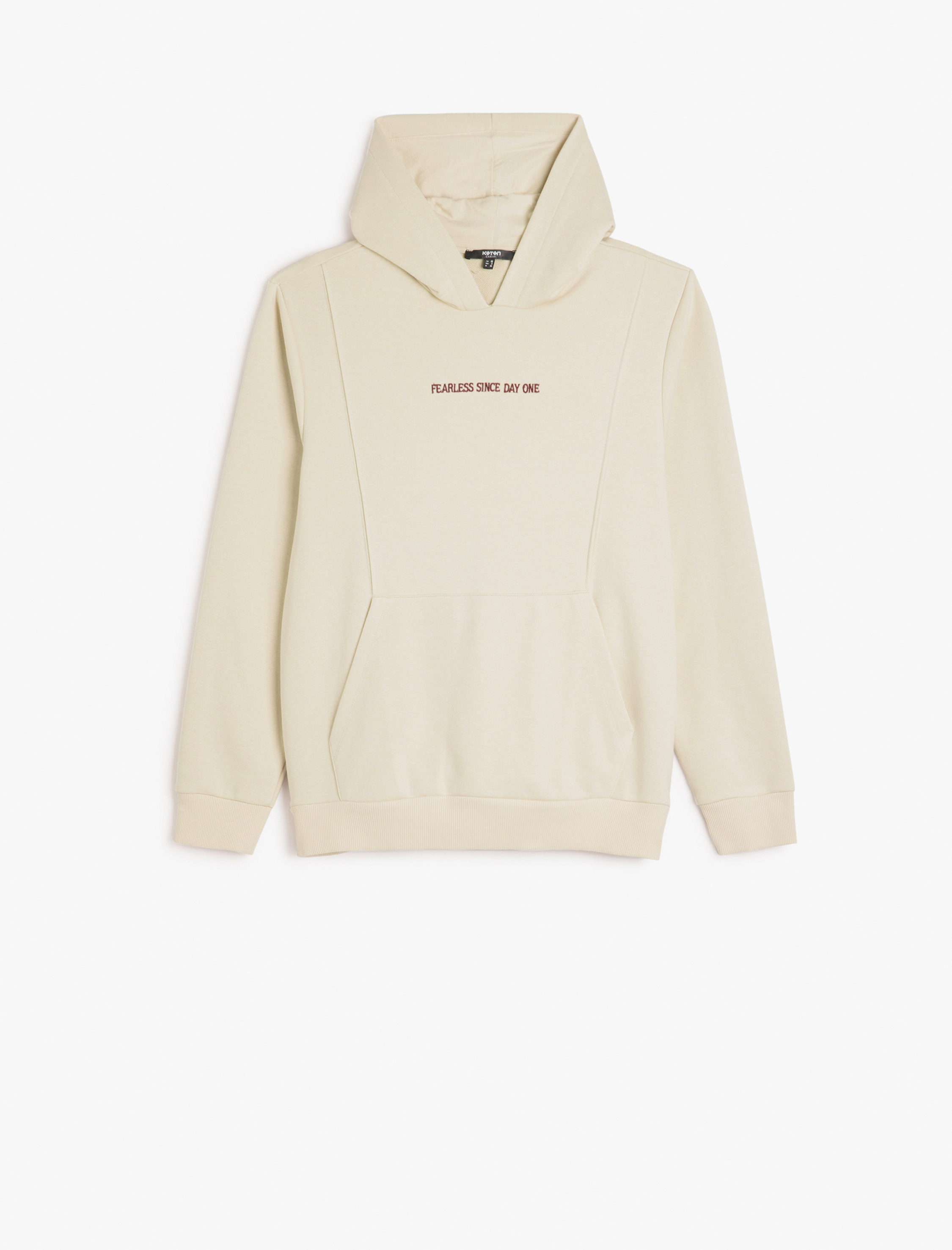 Uzun Kollu Pamuk Karışımlı Kapşonlu Cepli Slogan Baskılı Hoodie