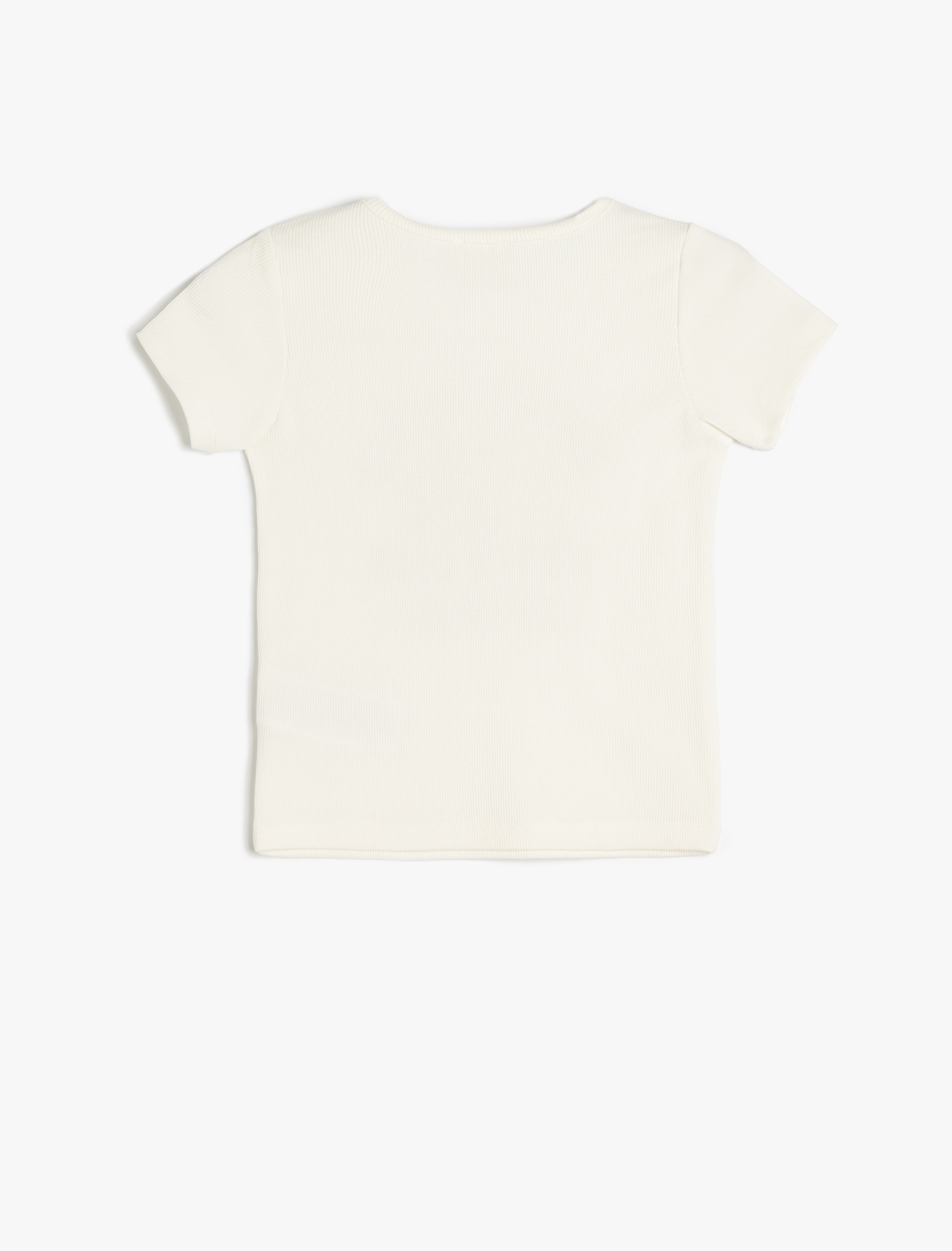  Kız Çocuk Bisiklet Yaka Kısa Kollu Baskı Detaylı Pamuklu Crop Tişört