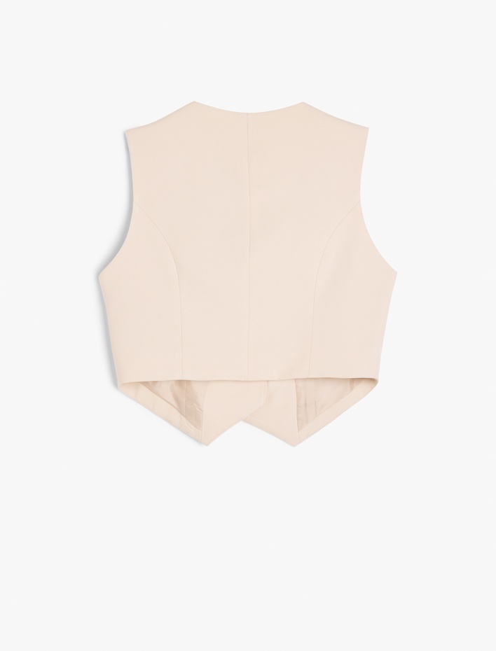  Asimetrik Düğmeli Kolsuz Blazer Yelek