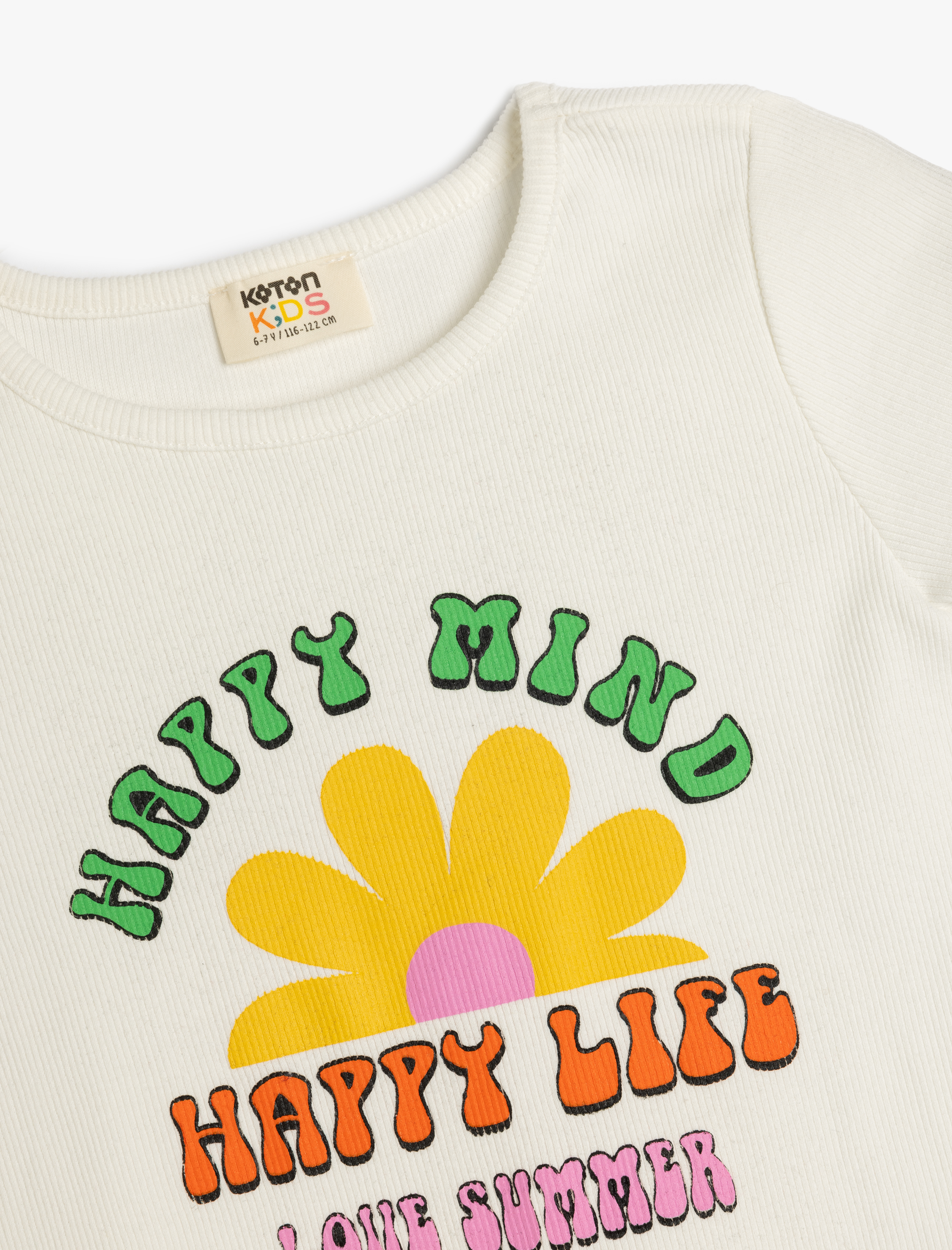  Kız Çocuk Bisiklet Yaka Kısa Kollu Baskı Detaylı Pamuklu Crop Tişört