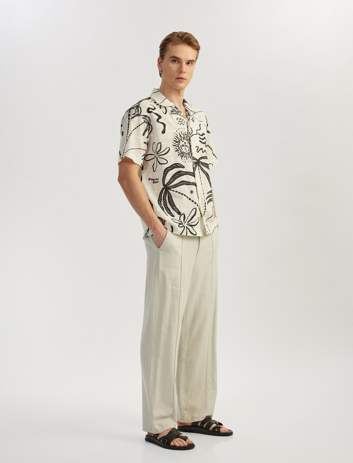  Kısa Kollu Pamuklu Nakışlı Desenli Gömlek