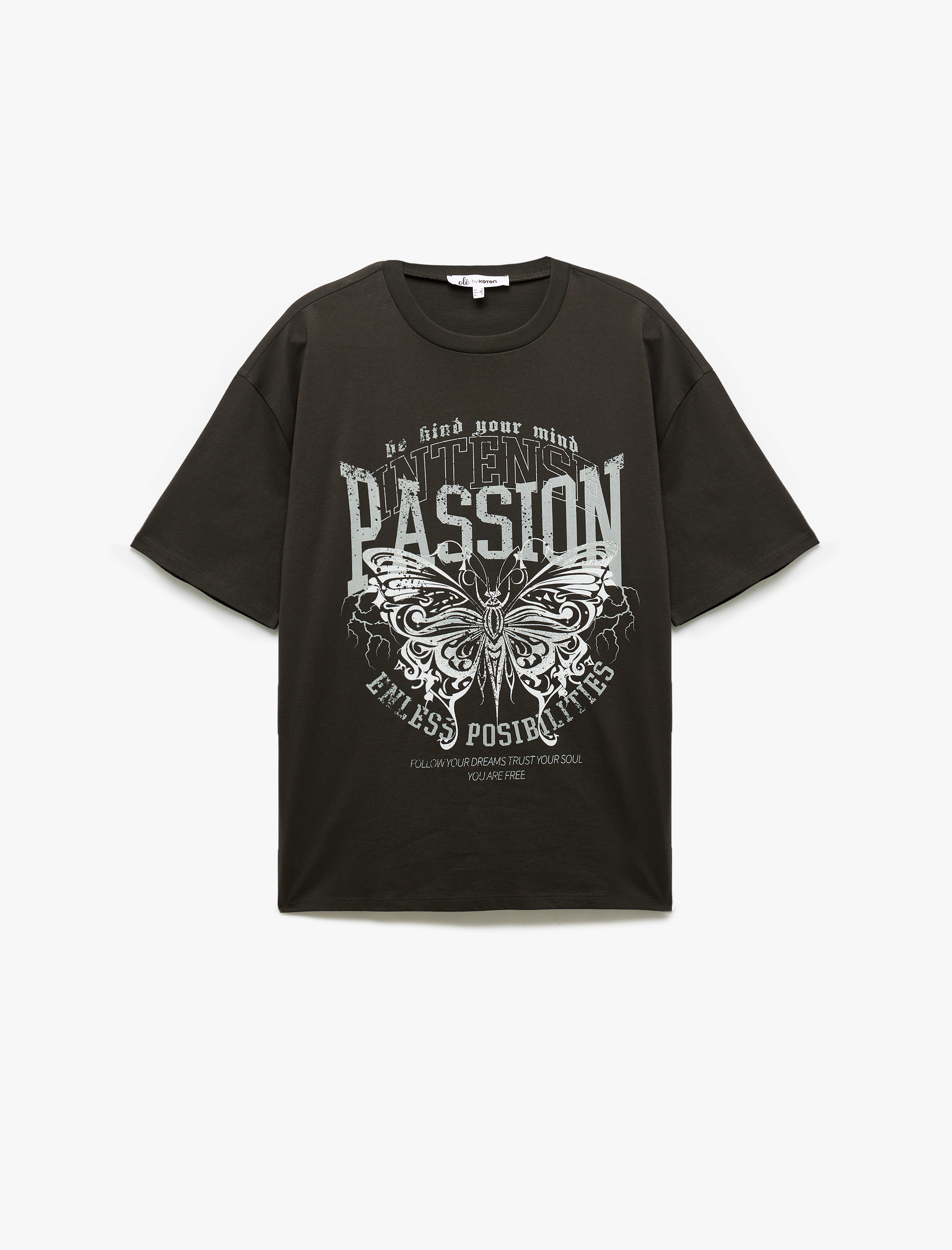   Baskılı Bisiklet Yaka Kısa Kollu Oversize Tişört