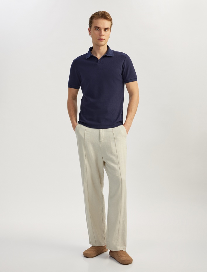  Kısa Kollu Regular Fit Pamuk Karışımlı V Yaka Polo Tişört