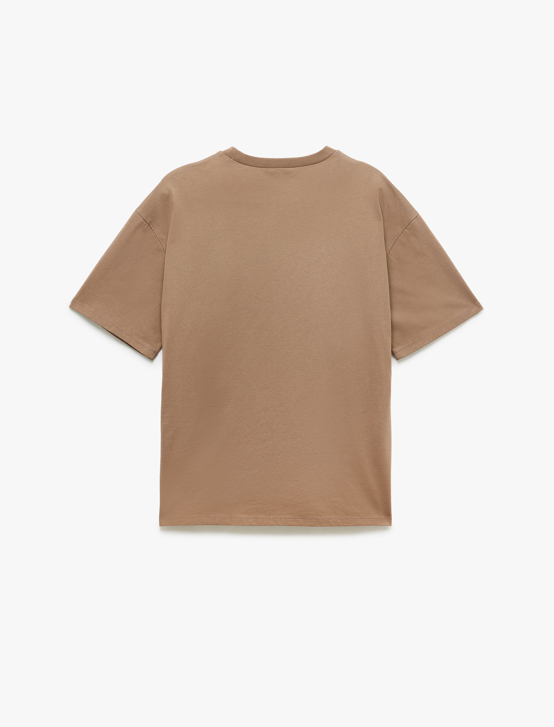   Kuru Kafa Baskılı Kısa Kollu Bisiklet Yaka Oversize Tişört