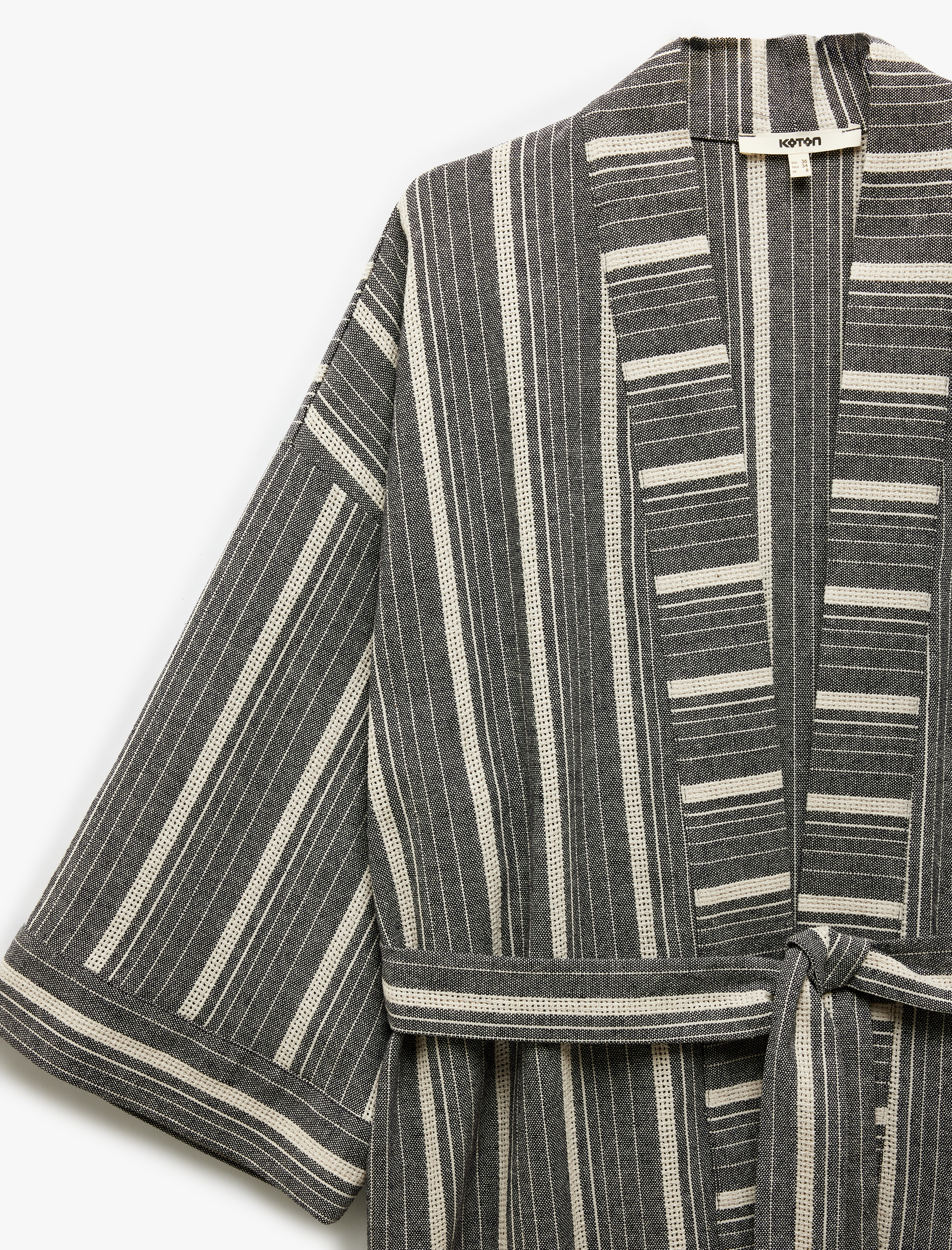   Pamuklu Rahat Kalıp Kemerli 3/4 Geniş Kol Uzun Kimono