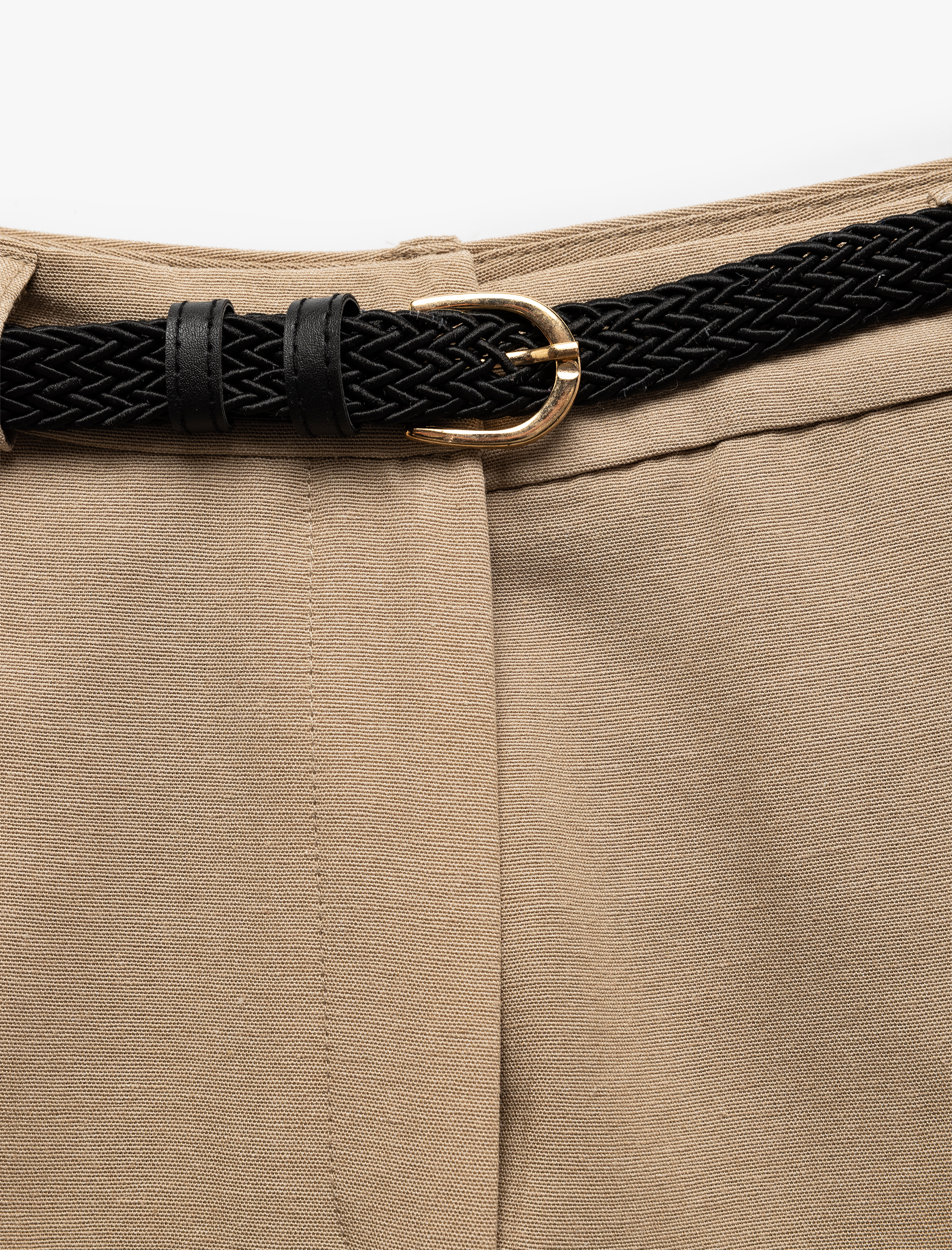   Viskon Keten Karışımlı Cepli Düz Bol Paça Kumaş Pantolon