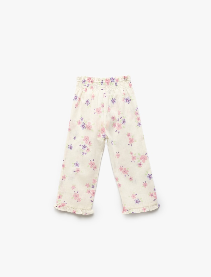 Kız Bebek Çiçek Desenli Yüksek Belli Gipeli Pamuklu Pantolon