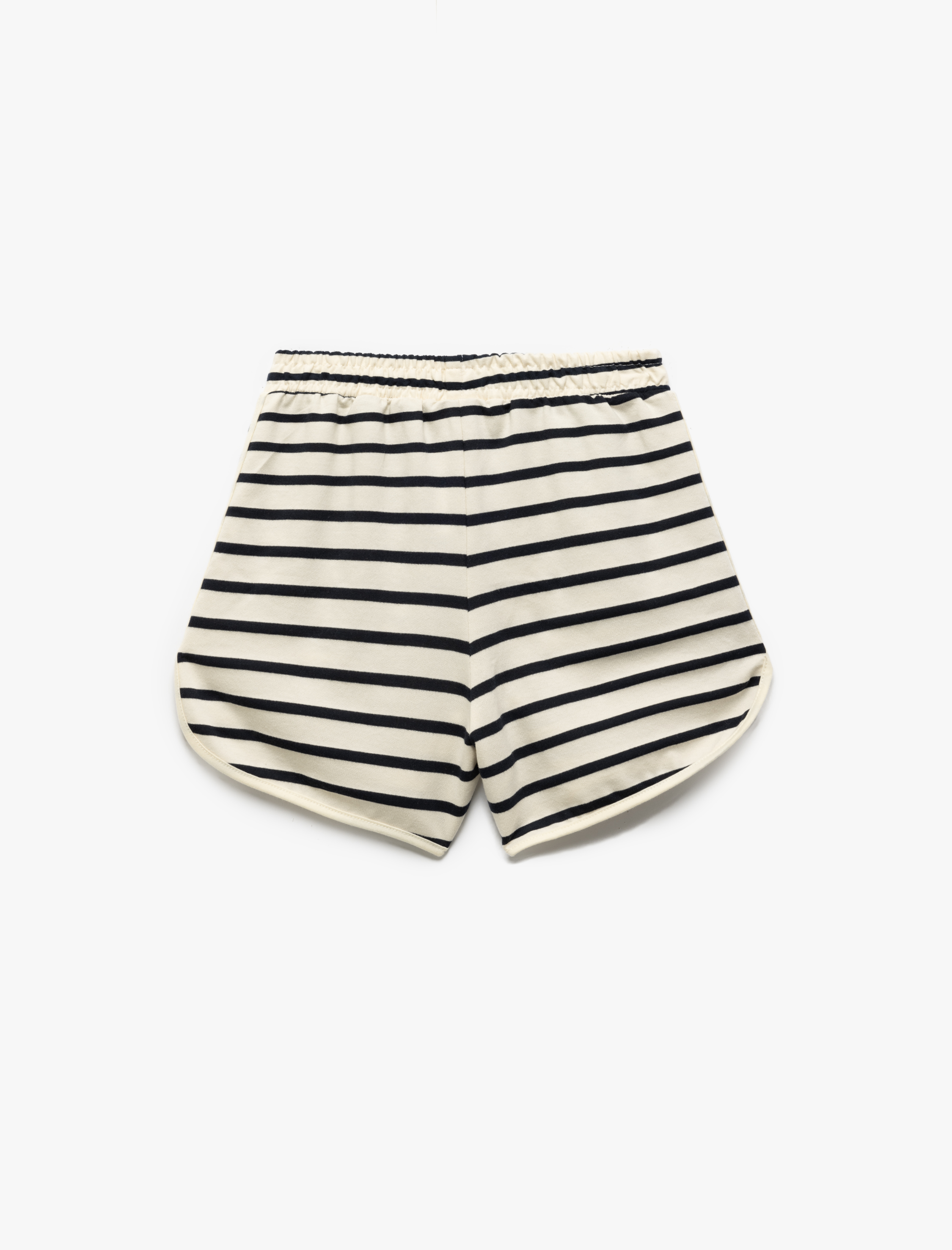 Kız Çocuk Biye Detaylı Pamuk Karışımlı Beli Bağlamalı Çizgili Şort