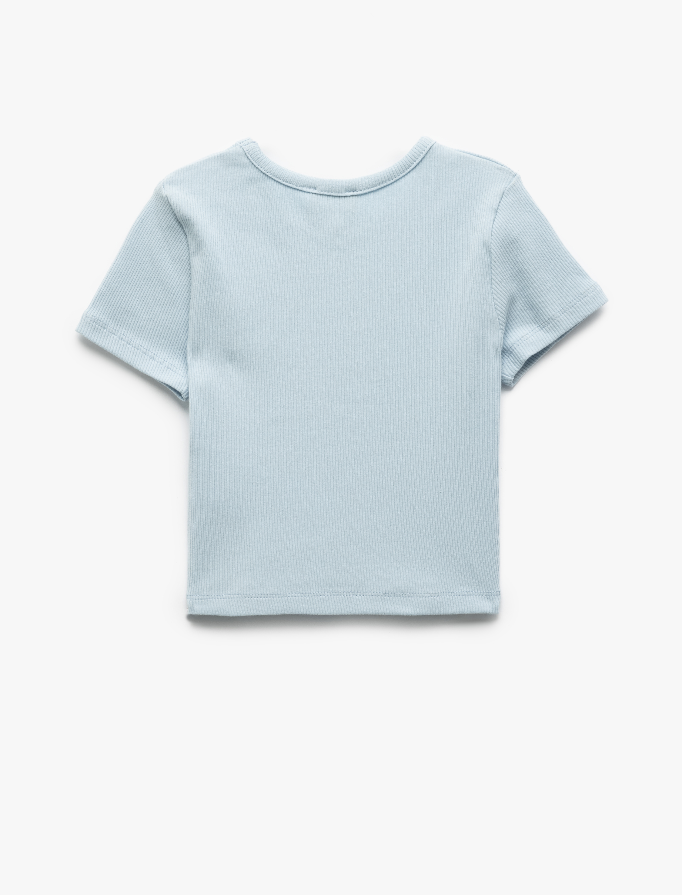  Kız Çocuk Nakış Detaylı Bisiklet Yaka Kısa Kollu Pamuklu Crop Tişört