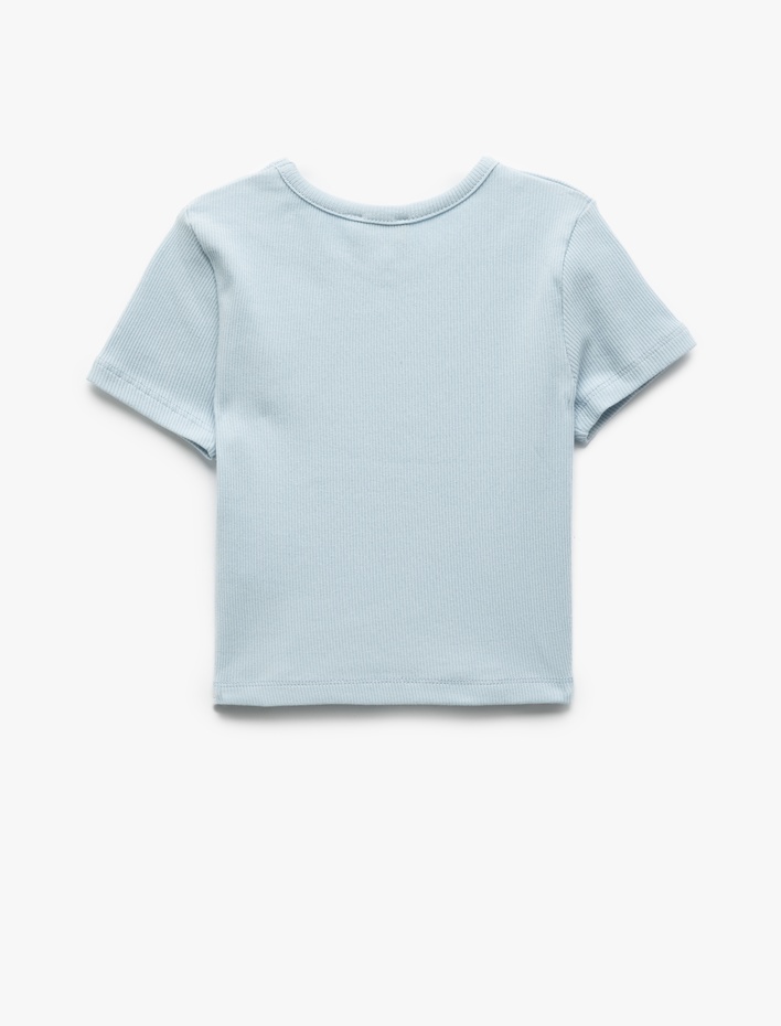 Kız Çocuk Nakış Detaylı Bisiklet Yaka Kısa Kollu Pamuklu Crop Tişört