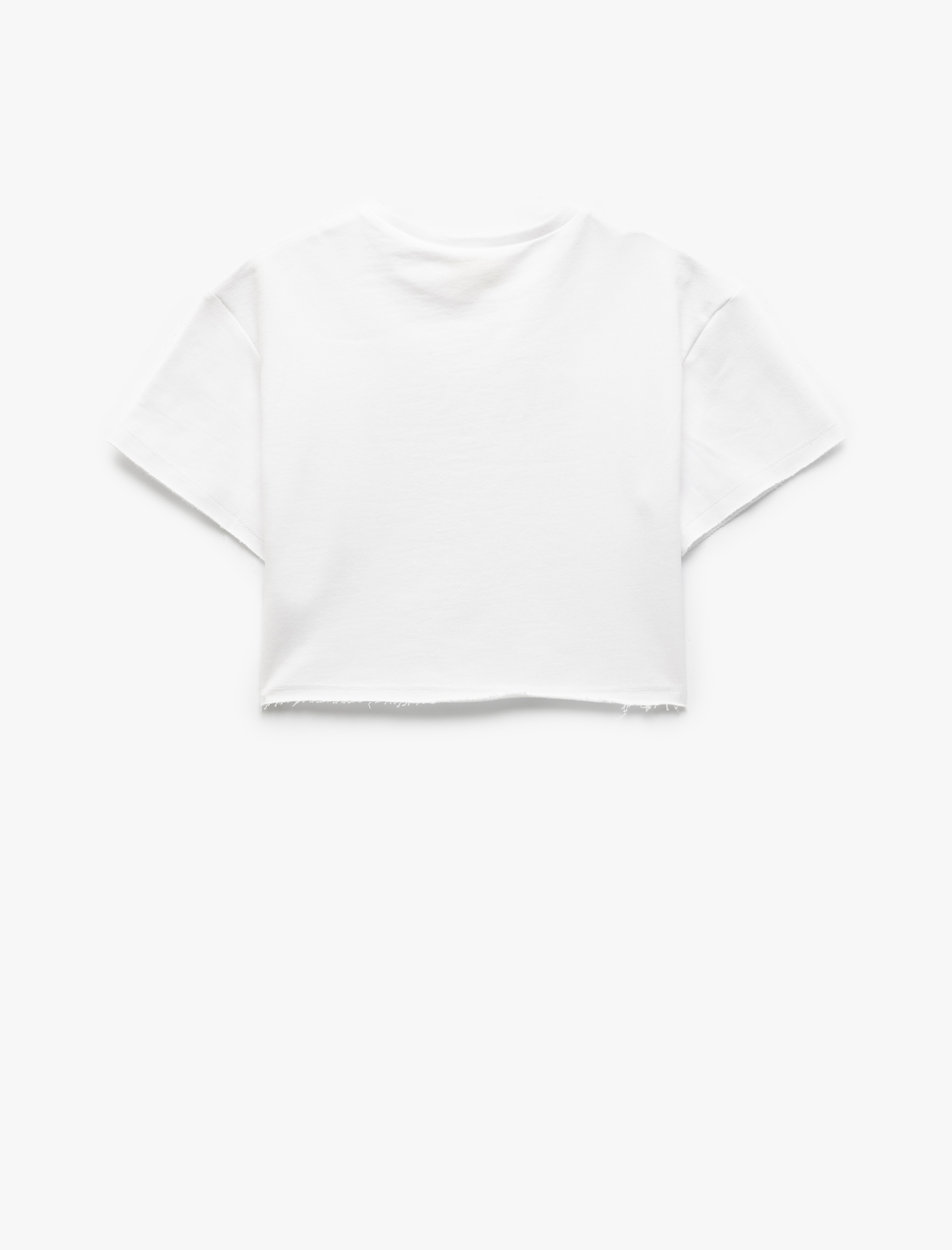  Kız Çocuk Slogan Baskılı Bisiklet Yaka Kısa Kollu Pamuklu Crop Tişört