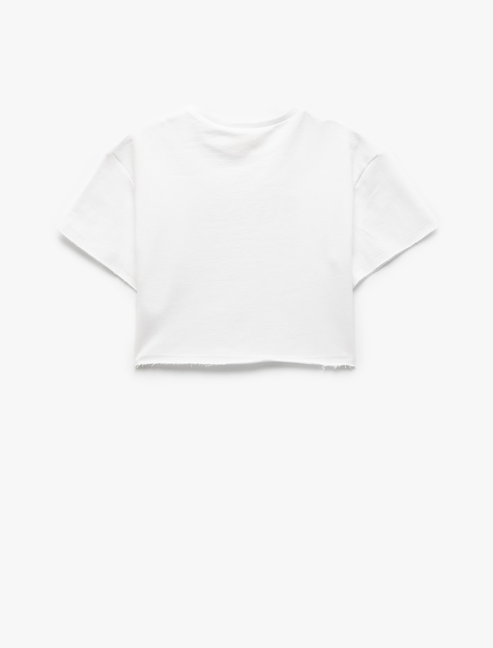 Kız Çocuk Slogan Baskılı Bisiklet Yaka Kısa Kollu Pamuklu Crop Tişört