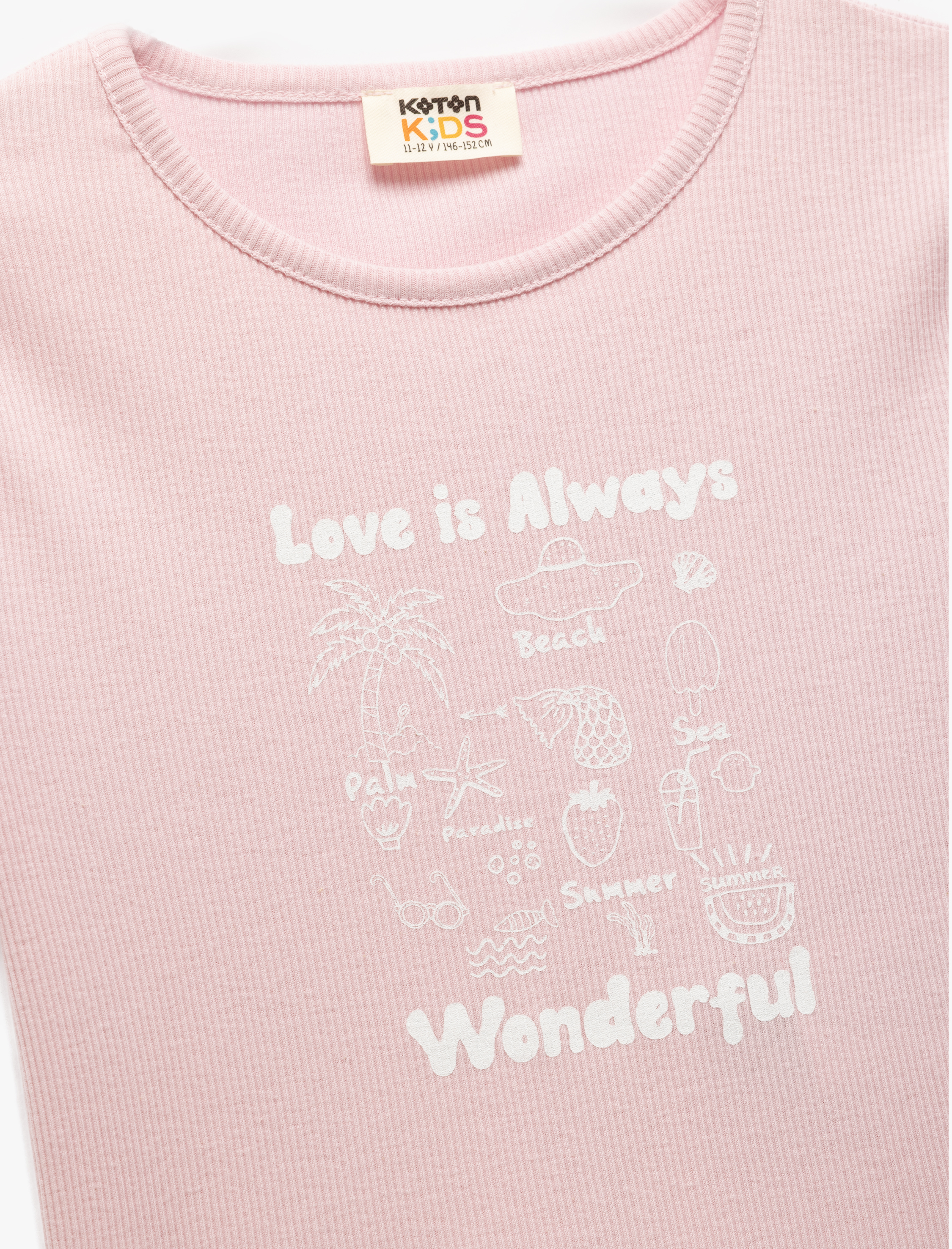  Kız Çocuk Pamuklu Baskılı Bisiklet Yaka Kısa Kollu Crop Tişört