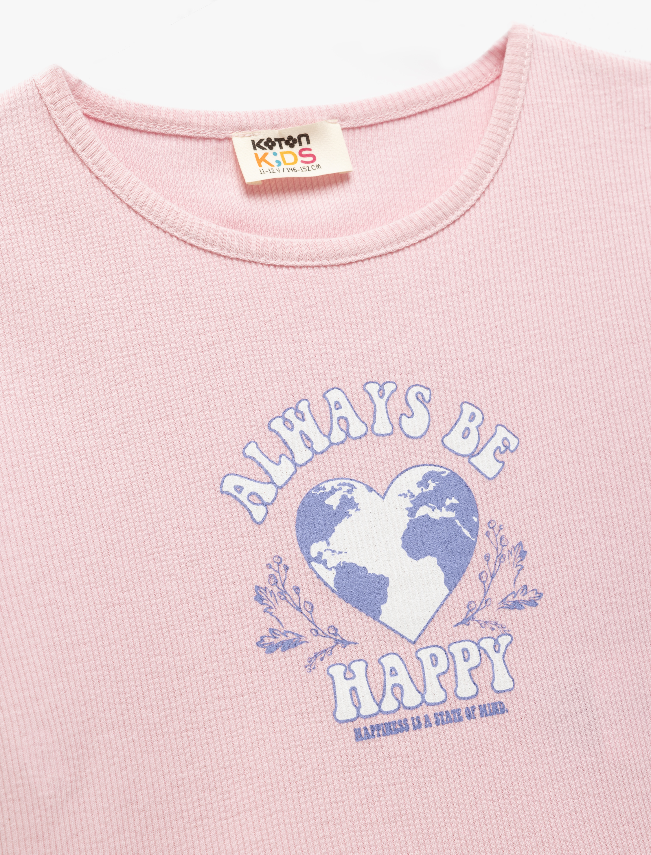  Kız Çocuk Pamuklu Kalp Baskılı Bisiklet Yaka Kısa Kollu Crop Tişört