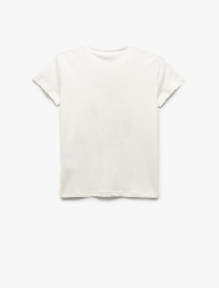 Kız Çocuk Pamuklu Bisiklet Yaka Baskı Detaylı Kısa Kollu Tişört