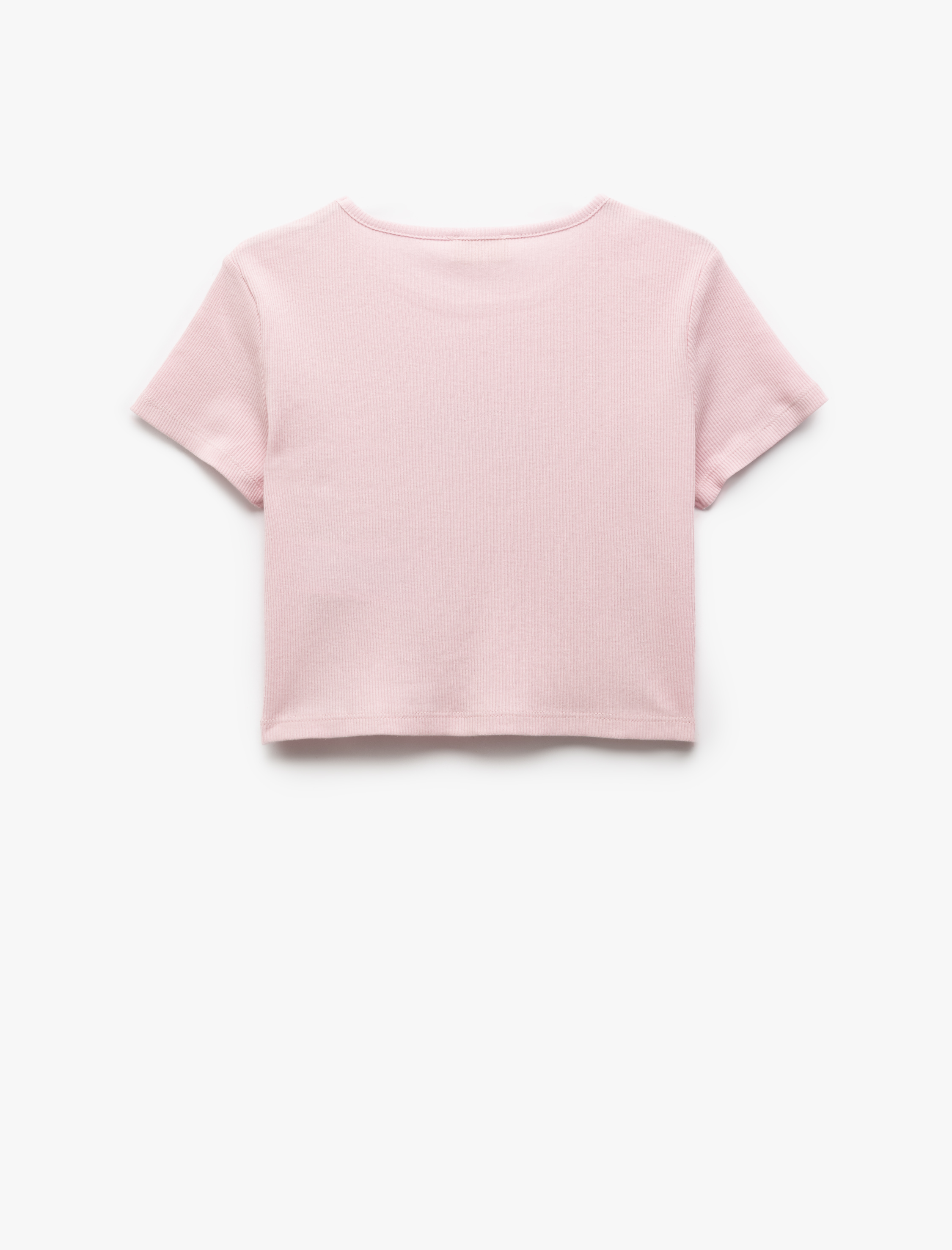  Kız Çocuk Pamuklu Çiçek Baskılı Bisiklet Yaka Kısa Kollu Crop Tişört