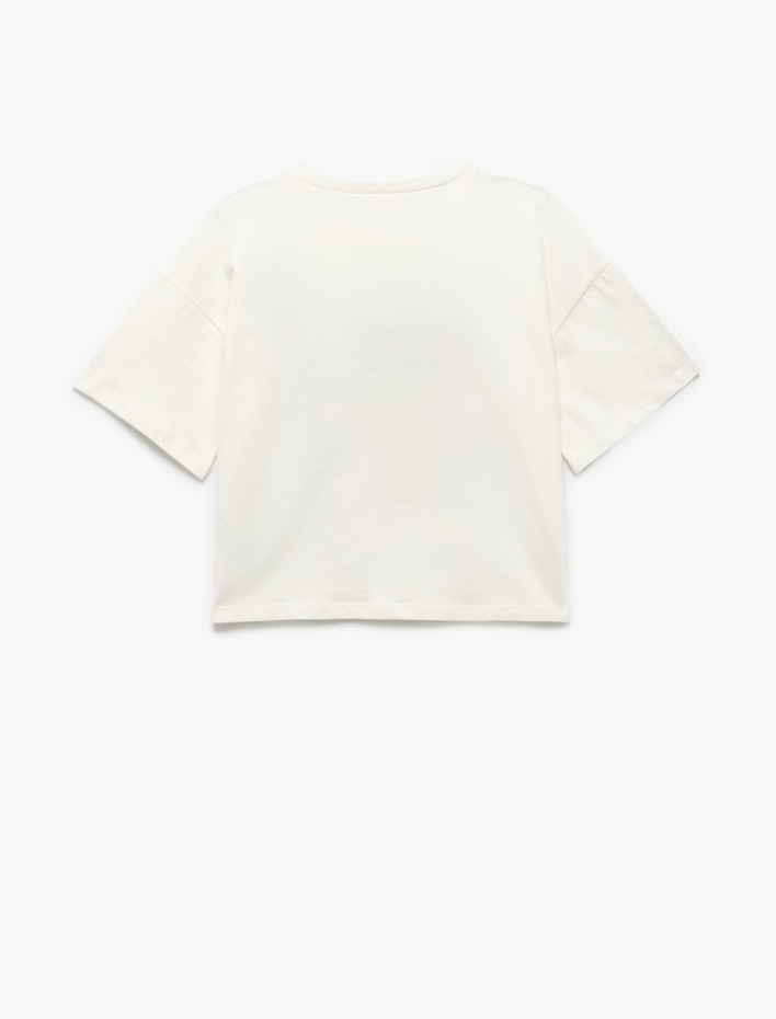 Kız Çocuk Pamuklu Ananas Baskılı Bisiklet Yaka Kısa Kollu Tişört