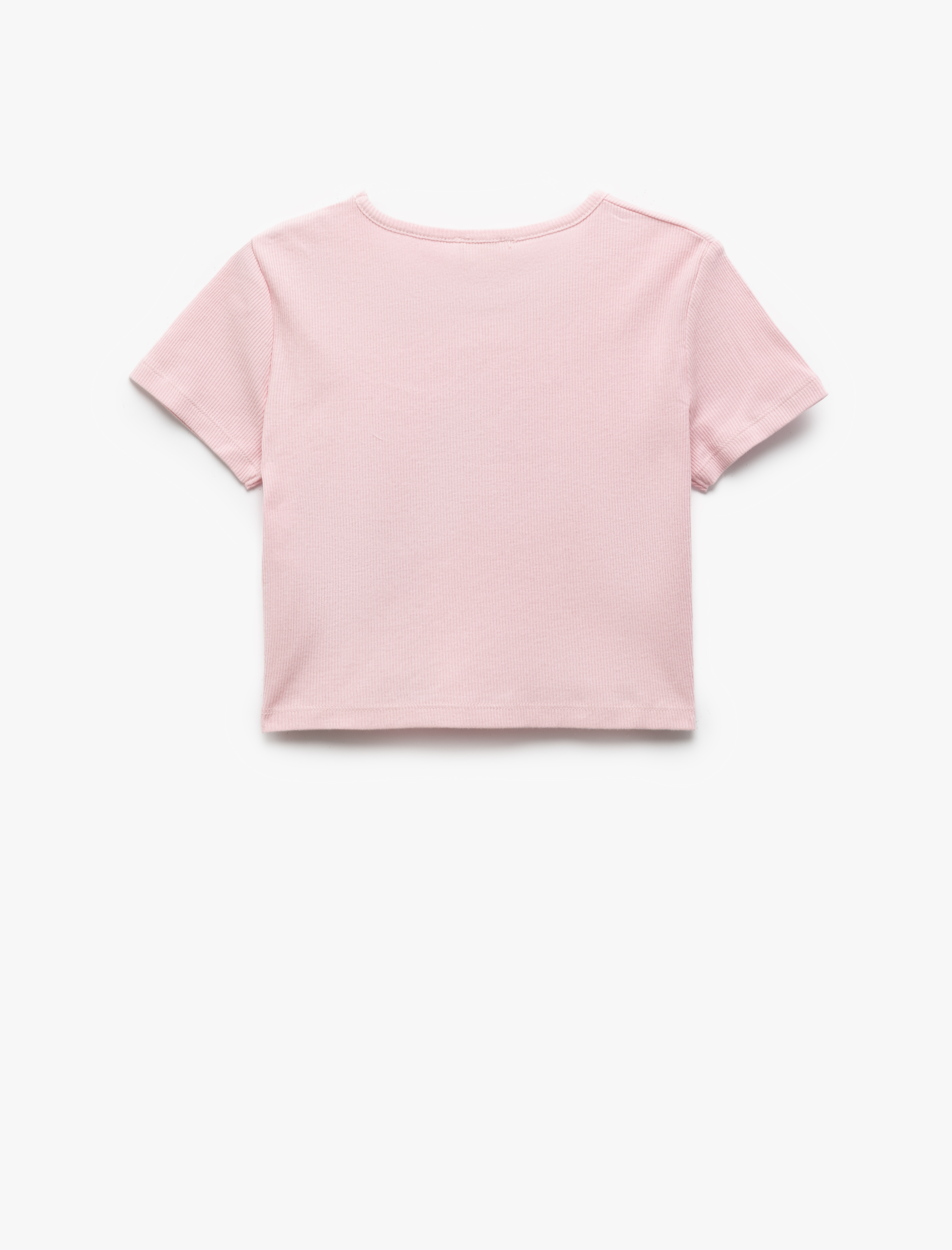  Kız Çocuk Pamuklu Kalp Baskılı Bisiklet Yaka Kısa Kollu Crop Tişört