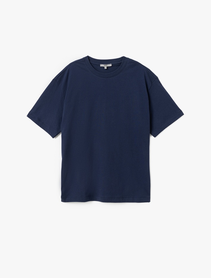  Kısa Kollu Pamuklu Bisiklet Yaka Basic Oversize Tişört