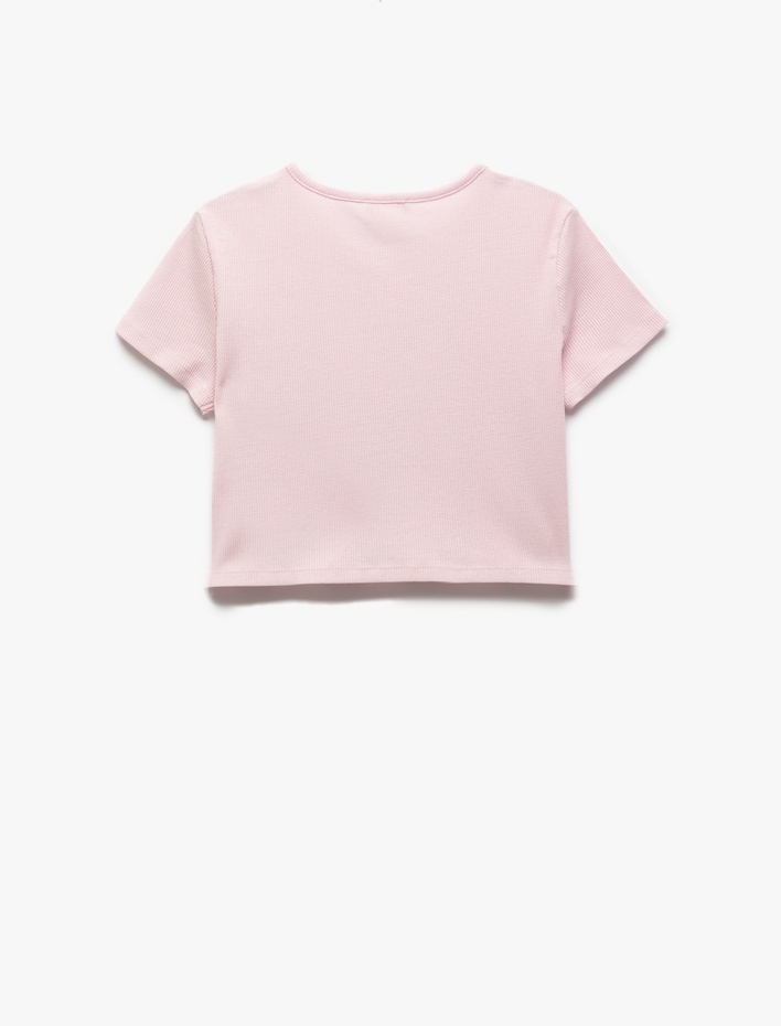 Kız Çocuk Pamuklu Kalp Baskılı Kısa Kollu Bisiklet Yaka Tişört