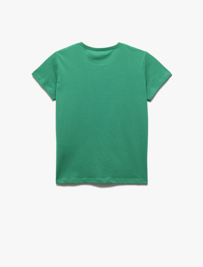 Kız Çocuk Kelebek Baskılı Bisiklet Yaka Pamuklu Kısa Kollu Tişört