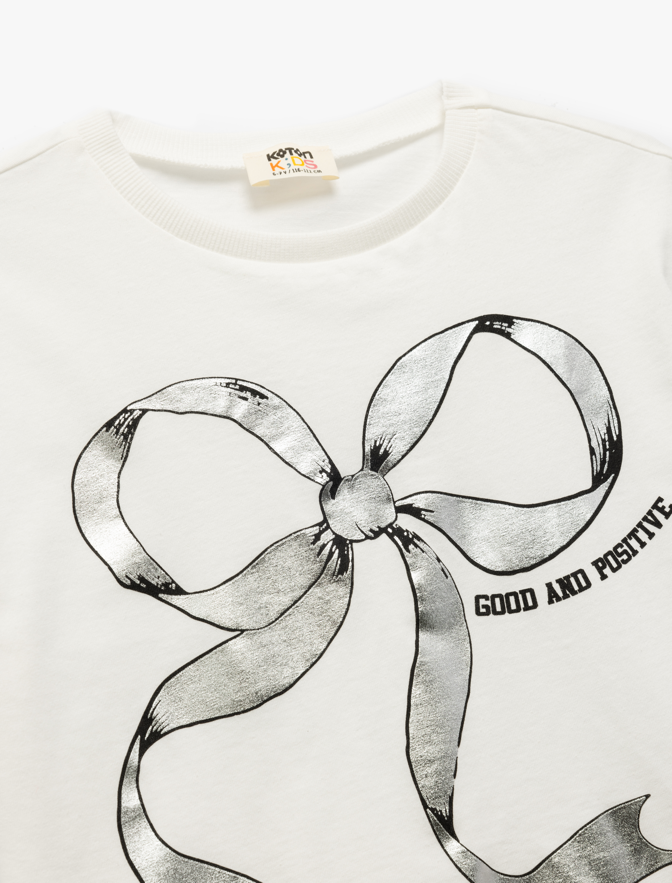  Kız Çocuk Pamuklu Fiyonk Baskılı Bisiklet Yaka Kısa Kollu Tişört