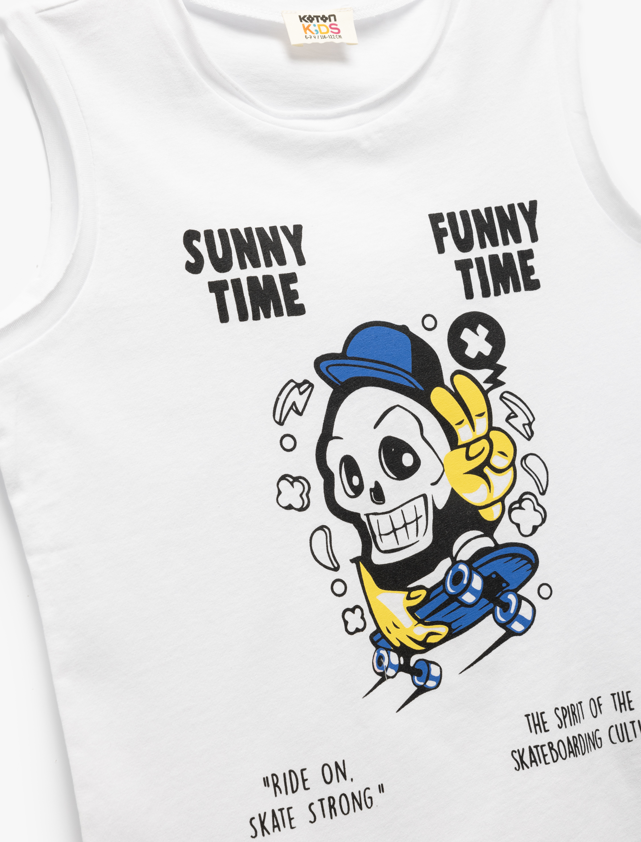  Erkek Çocuk Pamuklu Kuru Kafa Baskılı Bisiklet Yaka Atlet