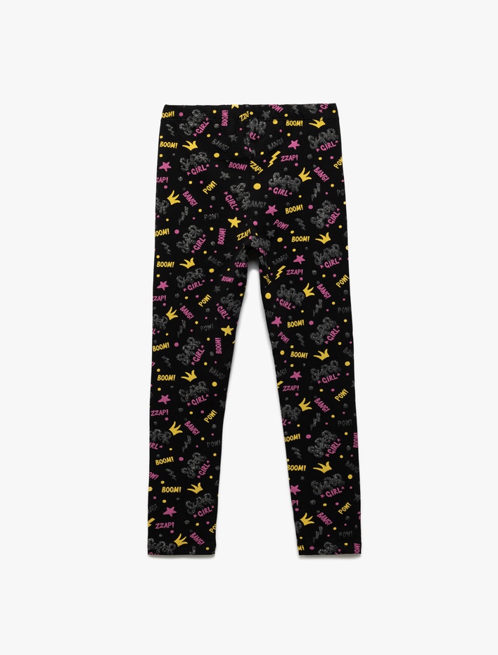 Kız Çocuk Beli Lastikli Baskı Detaylı Pamuklu Tayt