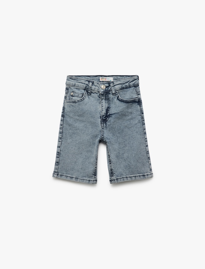 Erkek Çocuk Düğmeli Cep Detaylı Pamuklu Denim Şort