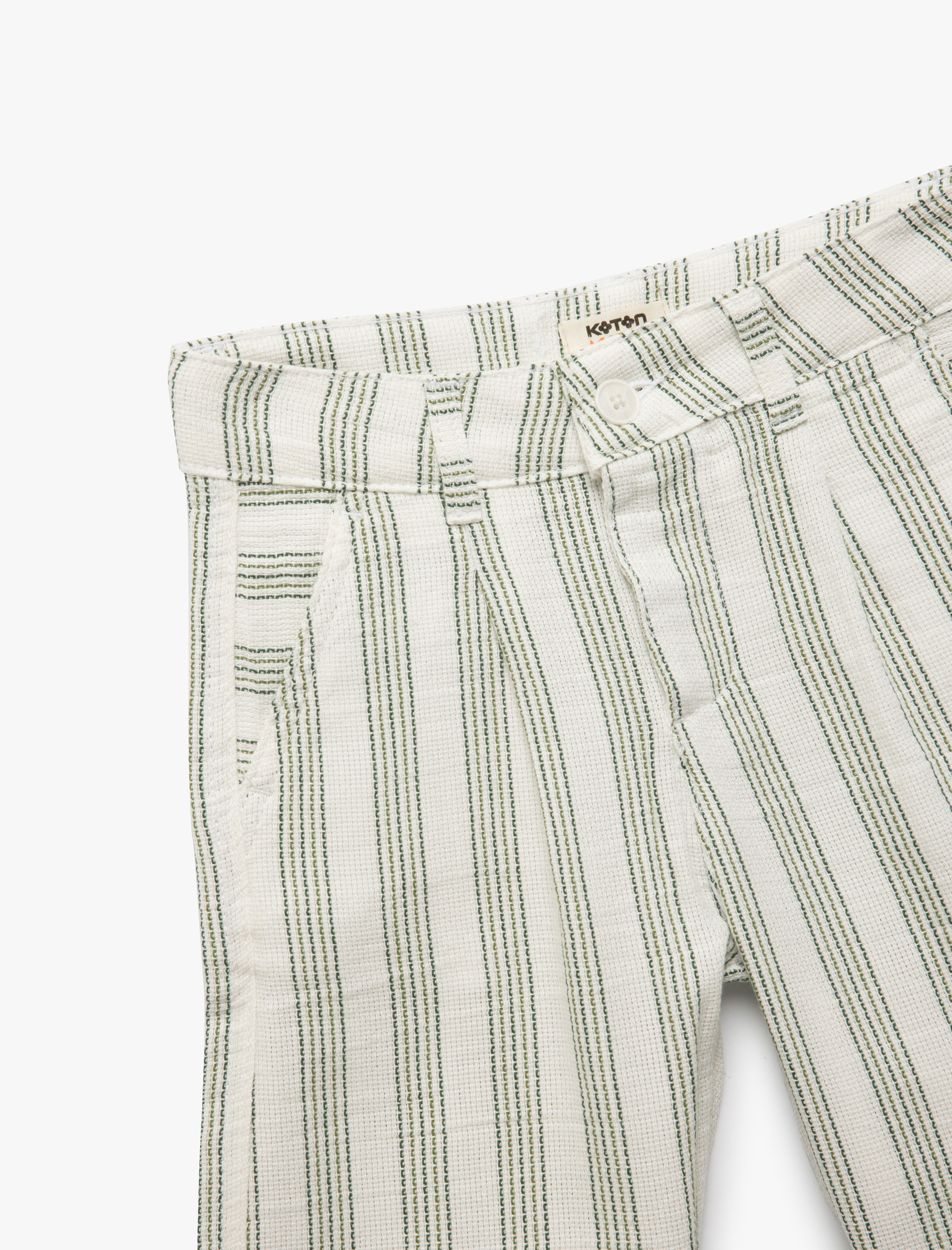  Erkek Çocuk Düğme Detaylı Cepli Viskon Karışımlı Çizgili Şort