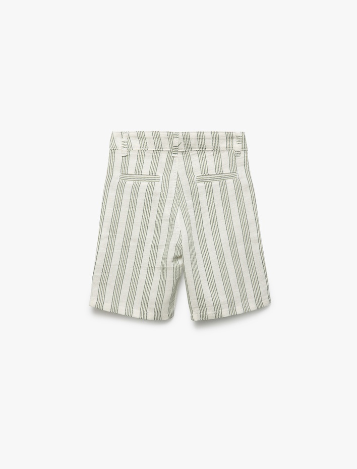 Erkek Çocuk Düğme Detaylı Cepli Viskon Karışımlı Çizgili Şort
