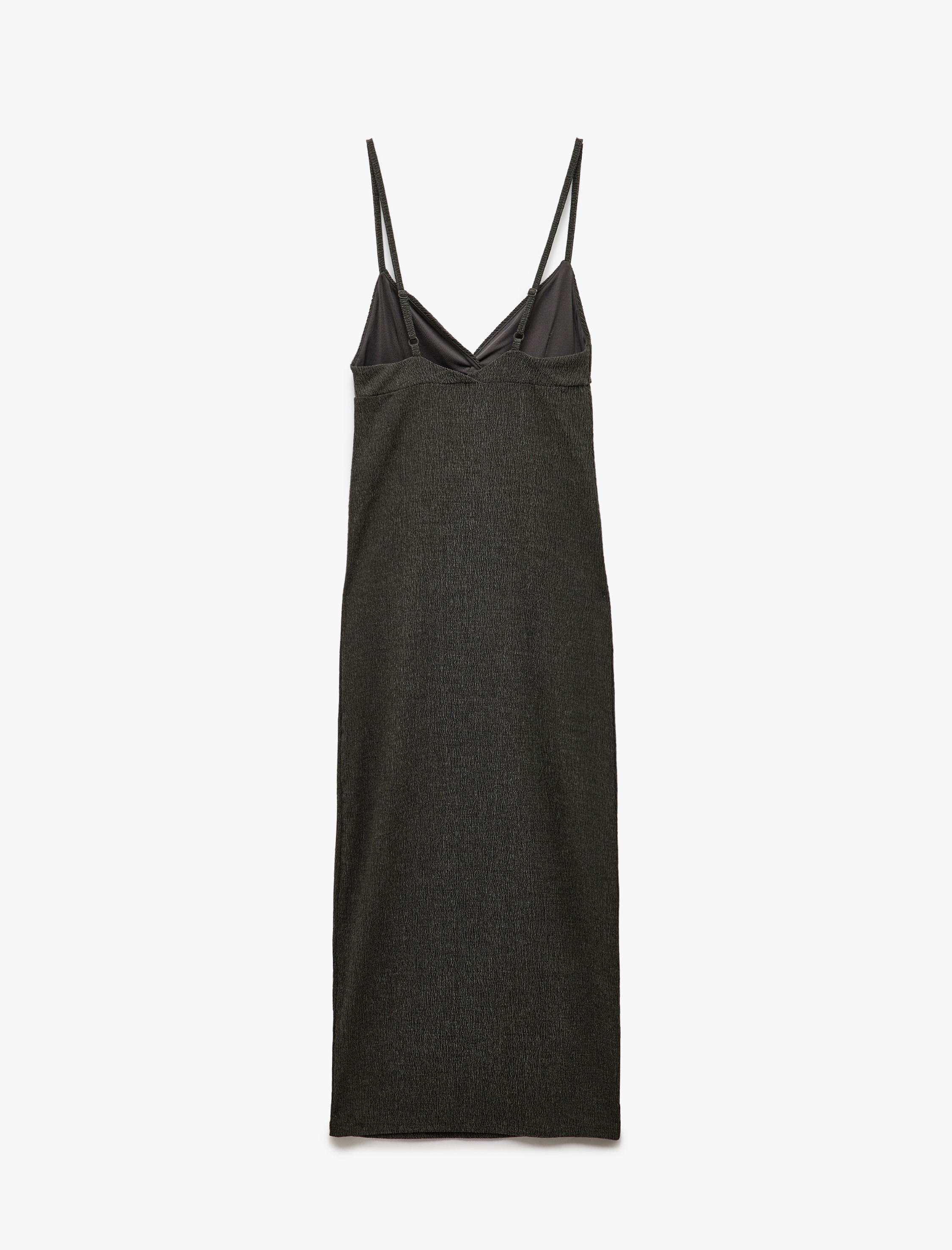   Derin V Yaka Slim Fit Midi Boy İnce Askılı Kalem Elbise