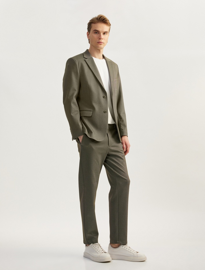  Düğmeli Cepli Viskon Karışımlı Pike Kumaş Mono Yaka Slim Fit Blazer Ceket