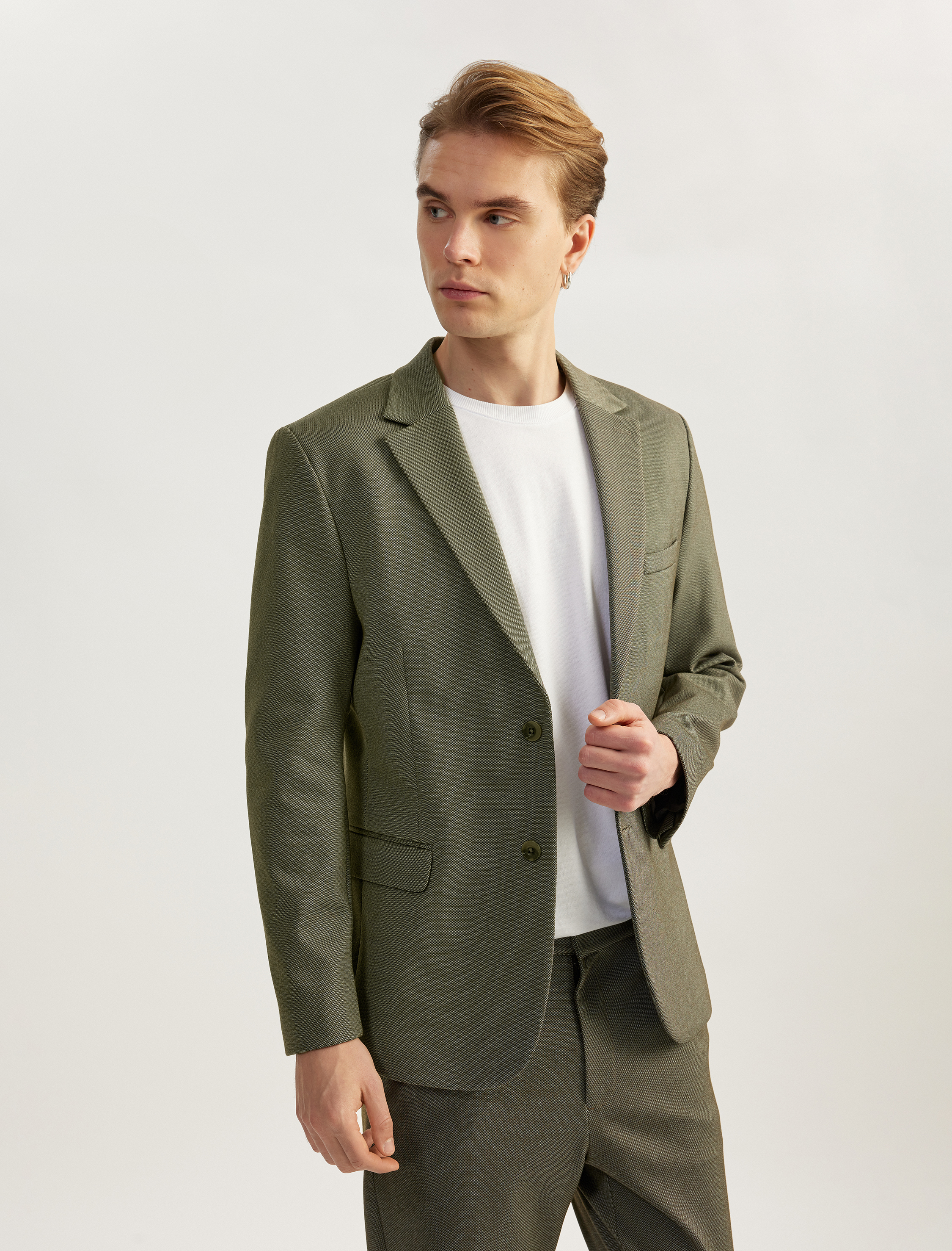 Koton Erkek Düğmeli Cepli Viskon Karışımlı Pike Kumaş Mono Yaka Slim Fit Blazer Ceket -1