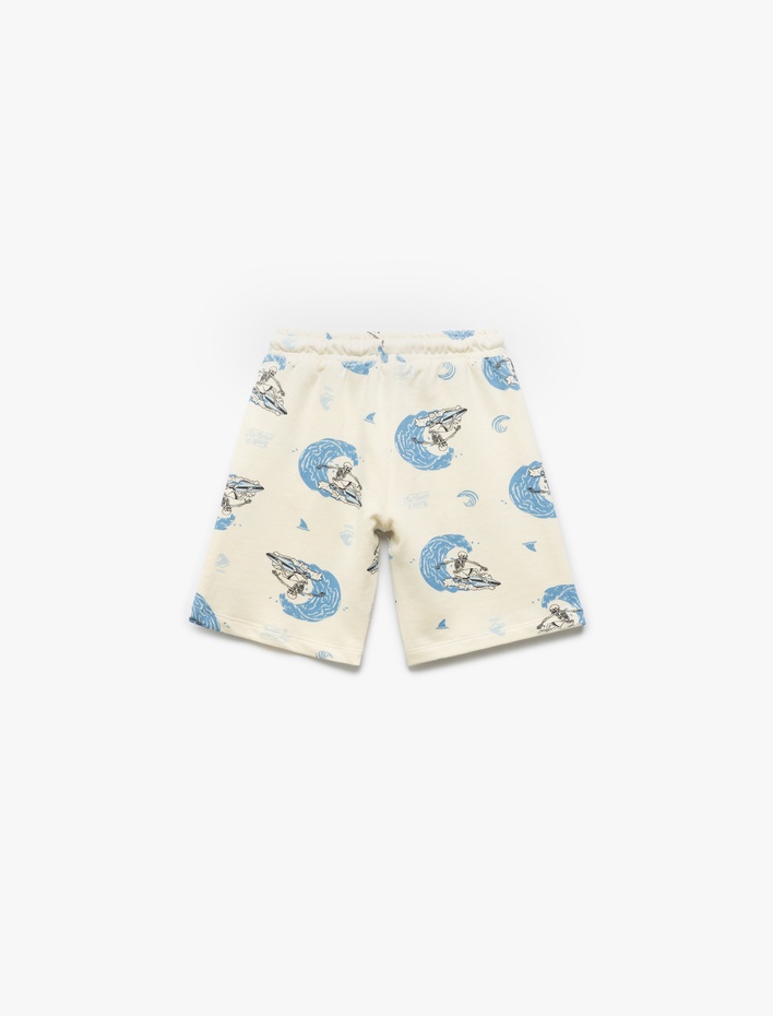 Erkek Çocuk Pamuklu Beli Bağcıklı Sörf Baskılı Şort