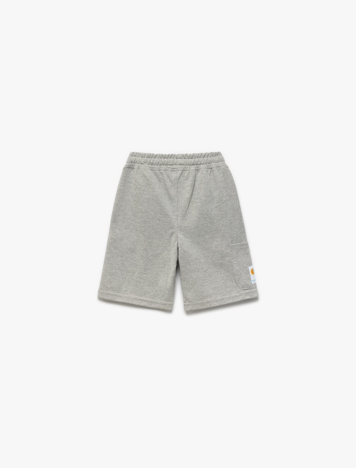 Erkek Çocuk Pamuklu Aplikeli Cep Detaylı Beli Bağlamalı Şort