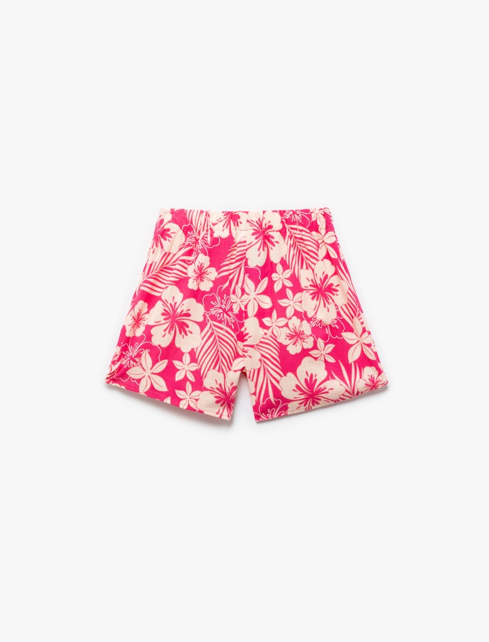 Kız Çocuk Çiçek Desenli Rahat Kesim Pamuklu Şort